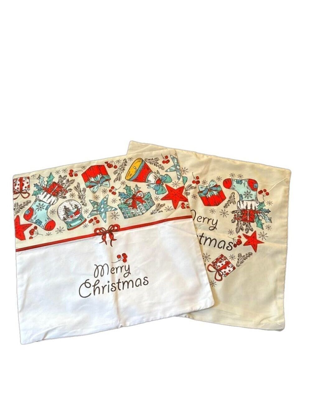 New Set of 2 Christmas Throw Pillow Covers. Zip Closure